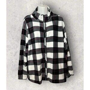 Comfort Corner Women's Size Large Full Zip Buffalo Plaid Fleece Jacket Black